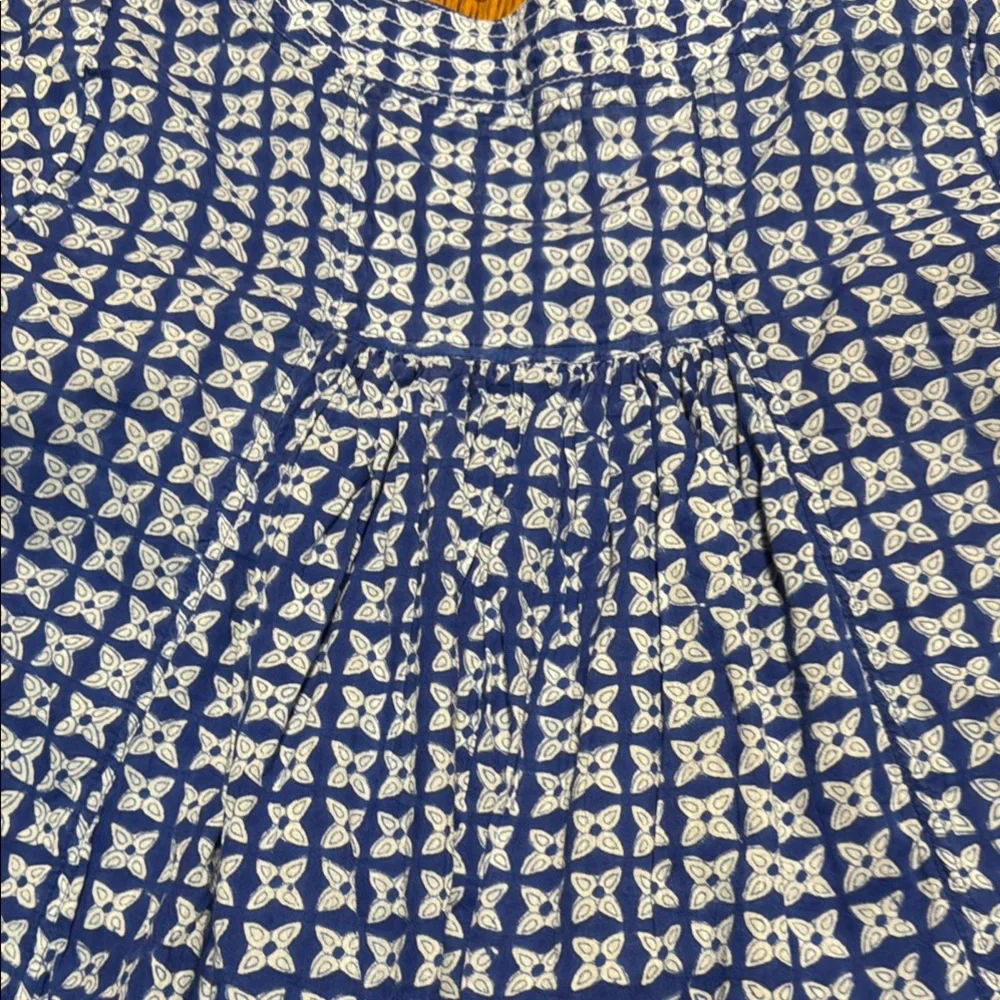 ZEN ETHIC Women's Pistil V Neck A Line Blue White Block Print Patterned Dress L - Picture 16 of 16